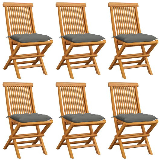 Chaises de jardin et coussins gris lot de 6 Bois de teck massif