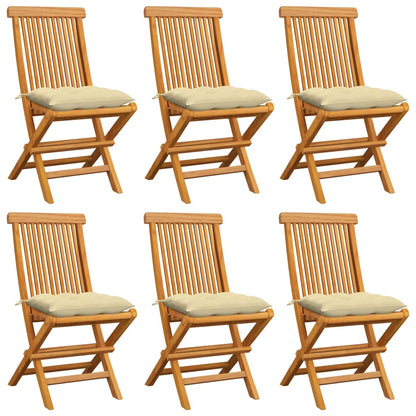 Chaises de jardin et coussins blanc crème lot de 6 Teck massif