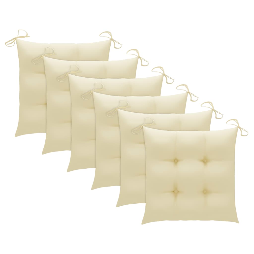 Chaises de jardin et coussins blanc crème lot de 6 Teck massif