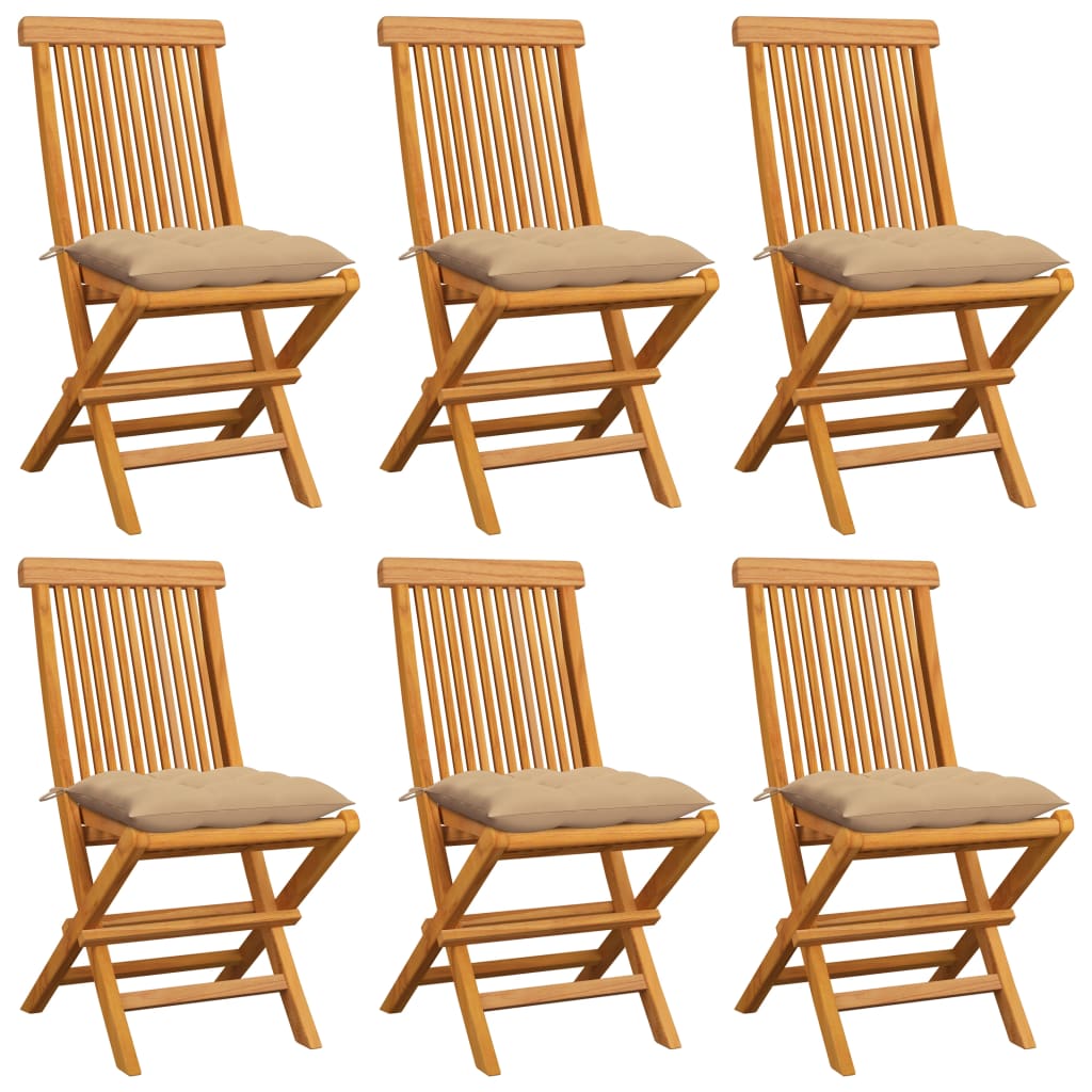 Chaises de jardin et coussins beige lot de 6 Bois teck massif