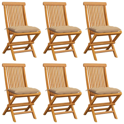 Chaises de jardin et coussins beige lot de 6 Bois teck massif