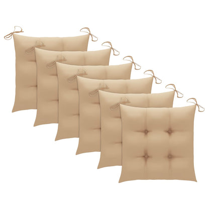 Chaises de jardin et coussins beige lot de 6 Bois teck massif