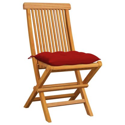 Chaises de jardin et coussins rouge lot de 6 Bois teck massif