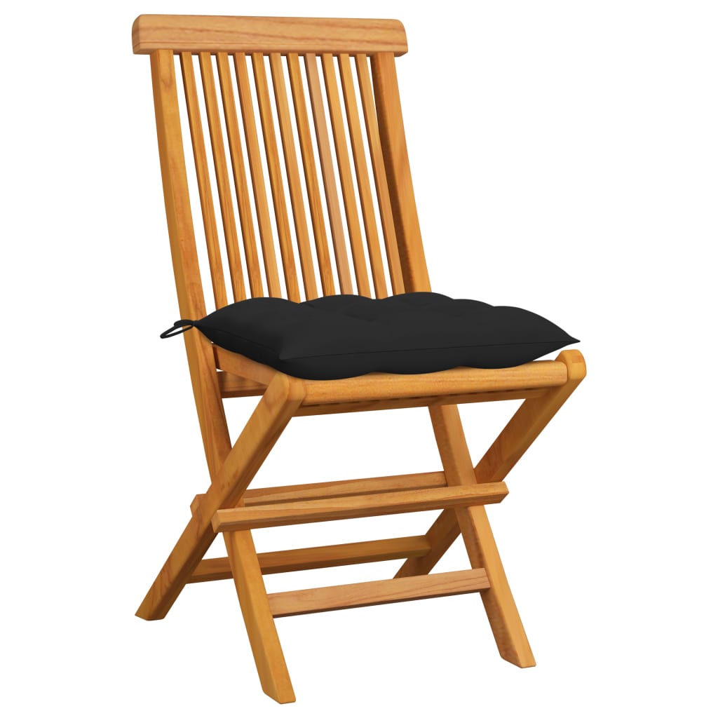 Chaises de jardin et coussins noir lot de 6 Bois de teck massif