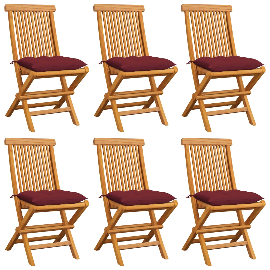 Chaises de jardin avec coussins rouge bordeaux lot de 6 Teck