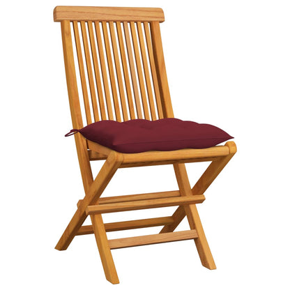 Chaises de jardin avec coussins rouge bordeaux lot de 6 Teck