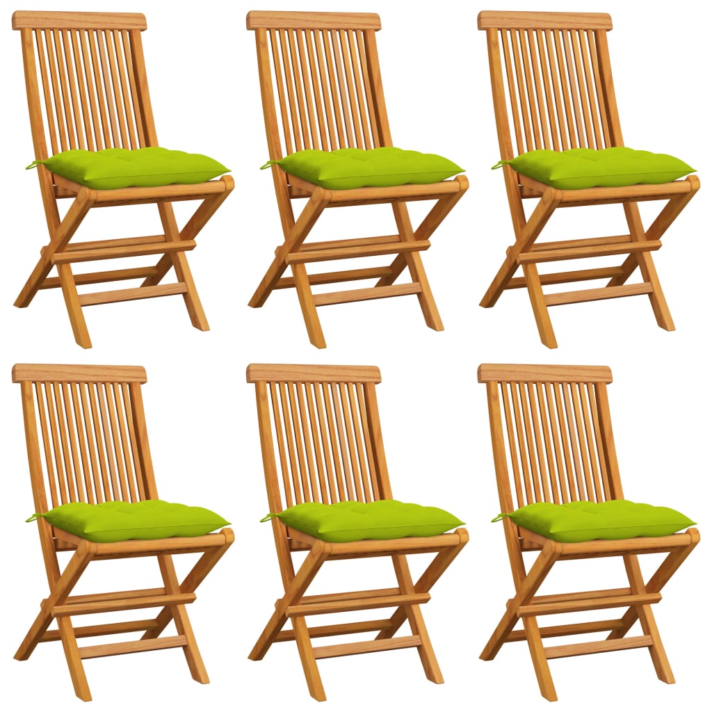 Chaises de jardin avec coussins vert vif lot de 6 Bois de teck