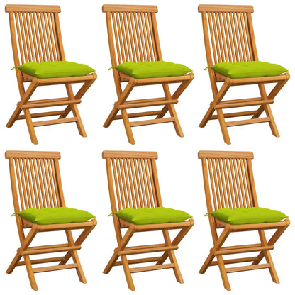 Chaises de jardin avec coussins vert vif lot de 6 Bois de teck