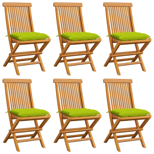 Chaises de jardin avec coussins vert vif lot de 6 Bois de teck