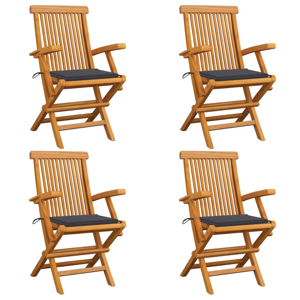 Chaises de jardin et coussins anthracite lot de 4 Bois de teck