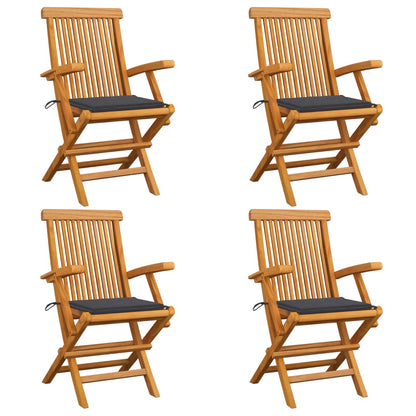 Chaises de jardin et coussins anthracite lot de 4 Bois de teck