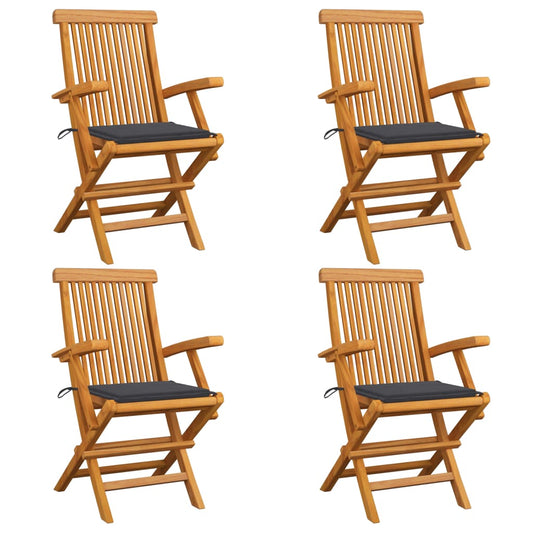 Chaises de jardin et coussins anthracite lot de 4 Bois de teck