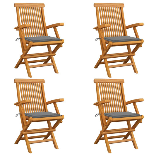 Chaises de jardin et coussins gris lot de 4 Bois de teck massif