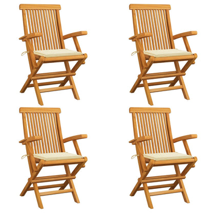 Chaises de jardin et coussins crème lot de 4 Bois teck massif