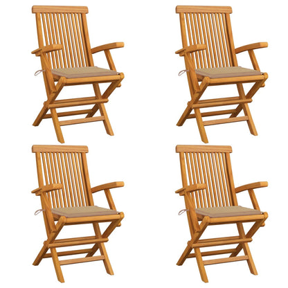 Chaises de jardin et coussins beige lot de 4 Bois teck massif