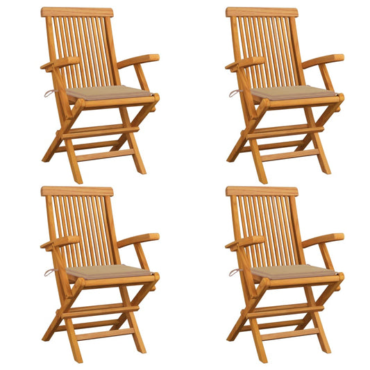 Chaises de jardin et coussins beige lot de 4 Bois teck massif