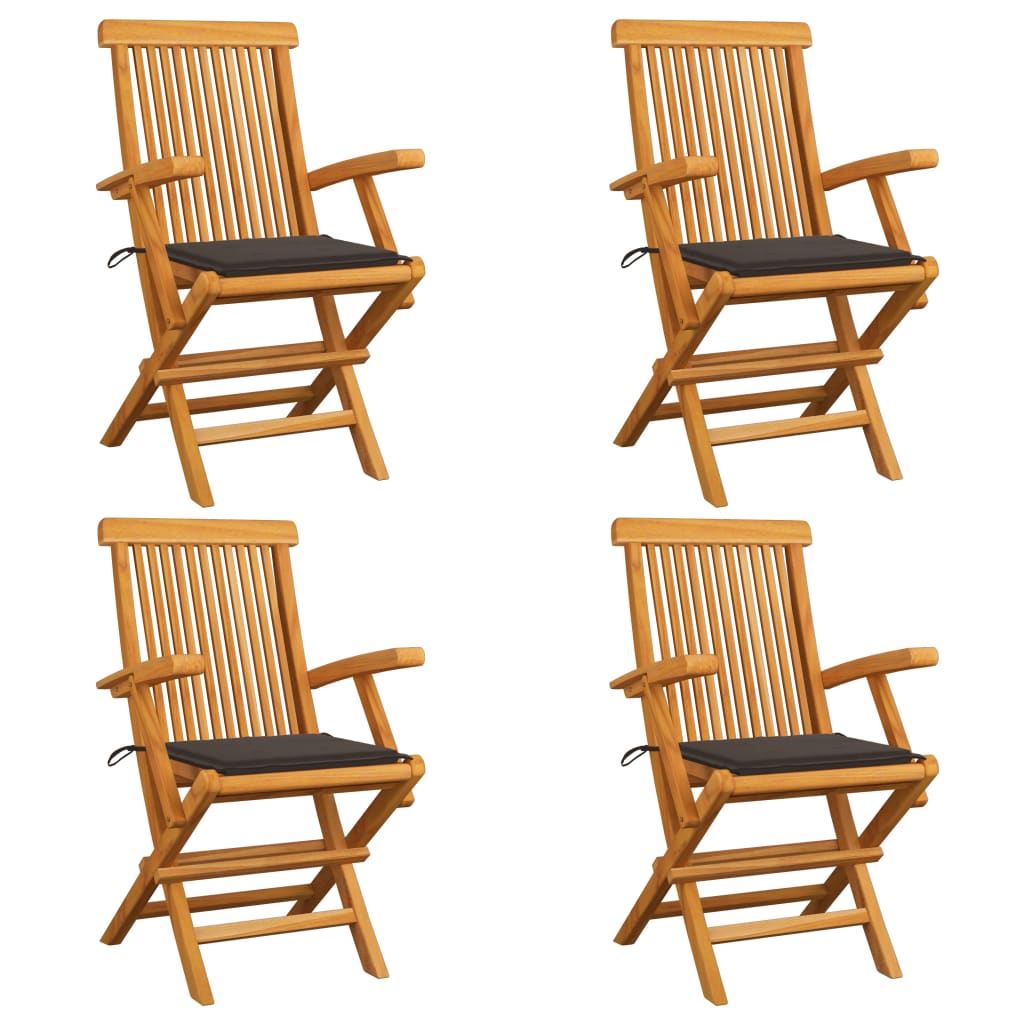 Chaises de jardin et coussins taupe lot de 4 Bois teck massif