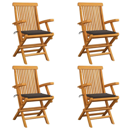 Chaises de jardin et coussins taupe lot de 4 Bois teck massif