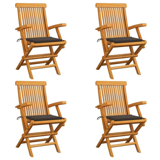 Chaises de jardin et coussins taupe lot de 4 Bois teck massif