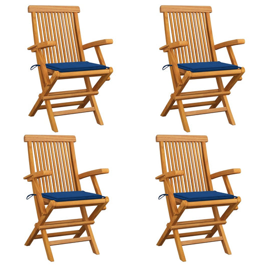 Chaises de jardin et coussins bleu royal lot de 4 Bois de teck