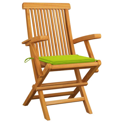 Chaises de jardin avec coussins vert vif lot de 4 Bois de teck