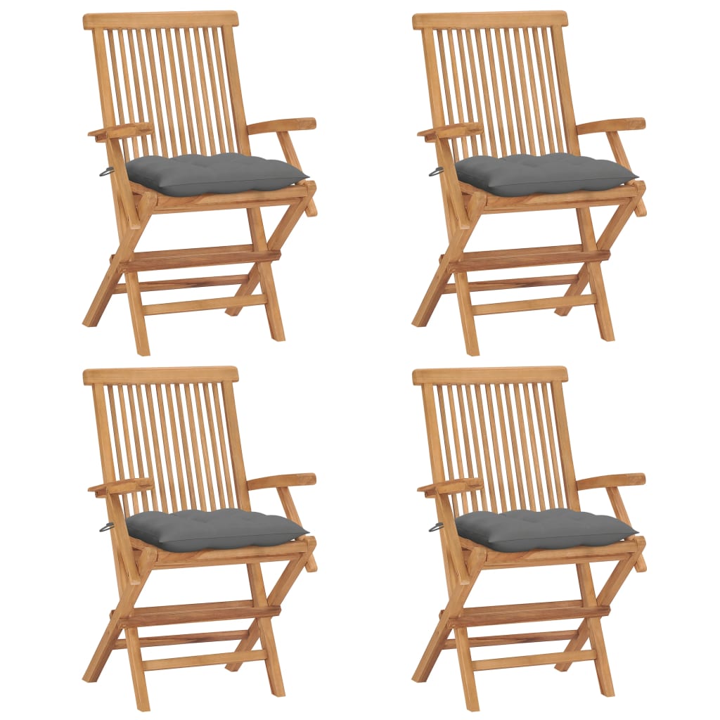 Chaises de jardin et coussins gris lot de 4 Bois de teck massif