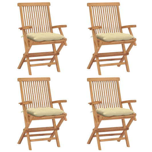 Chaises de jardin et coussins blanc crème lot de 4 Teck massif