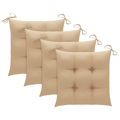 Chaises de jardin et coussins beige lot de 4 Bois teck massif