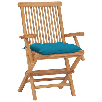 Chaises de jardin avec coussins bleu clair lot de 4 Teck massif