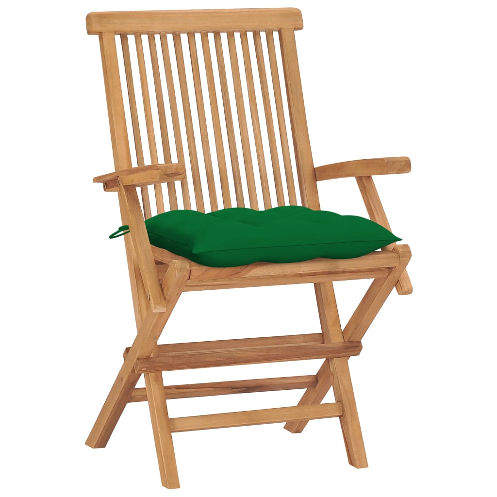 Chaises de jardin et coussins vert lot de 4 Bois de teck massif