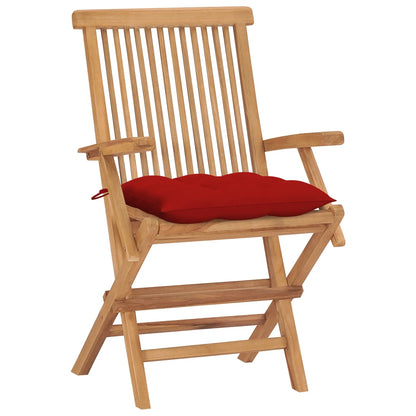 Chaises de jardin et coussins rouge lot de 4 Bois teck massif