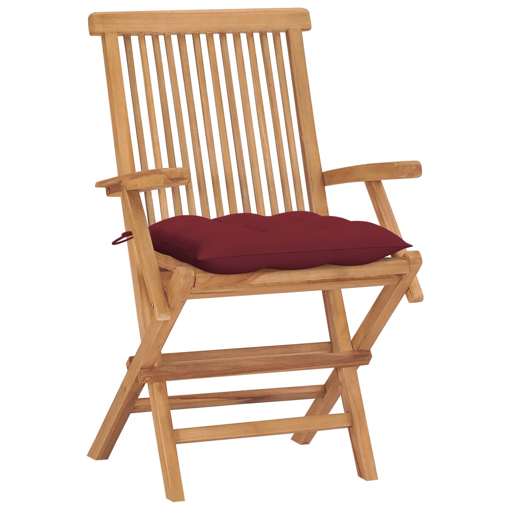 Chaises de jardin avec coussins rouge bordeaux lot de 4 Teck