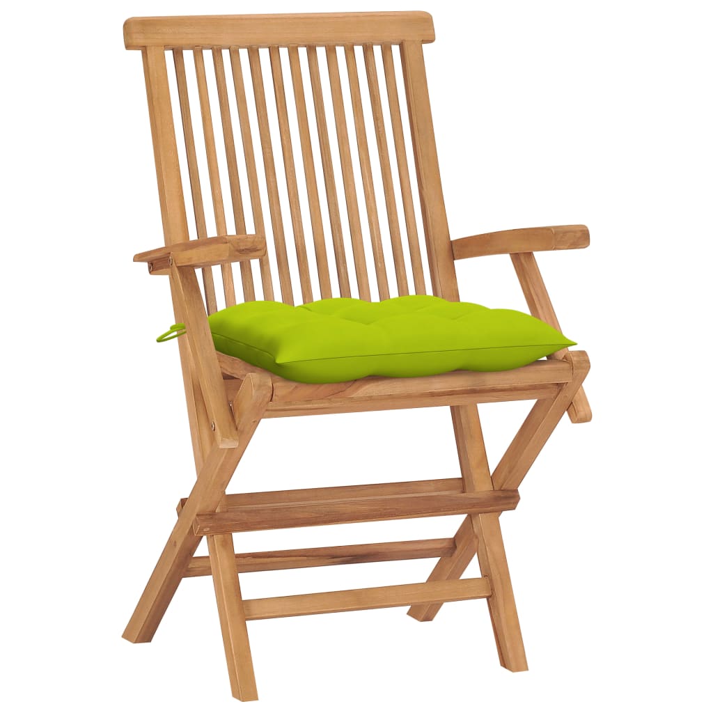 Chaises de jardin avec coussins vert vif lot de 4 Bois de teck