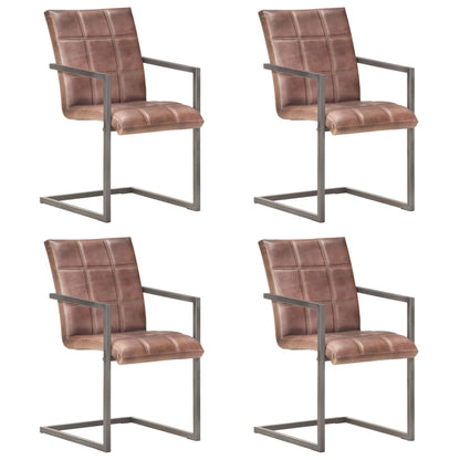 Chaises à manger cantilever lot de 4 marron cuir véritable