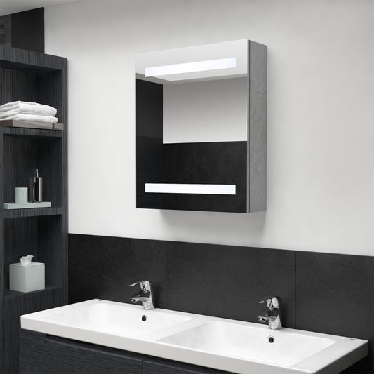 Armoire de salle de bain à miroir LED Gris béton 50x14x60 cm