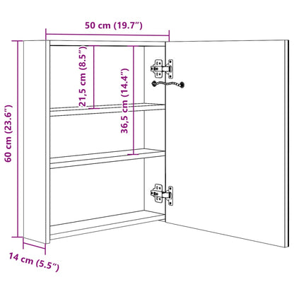 Armoire de salle de bain à miroir LED noir brillant 50x14x60 cm