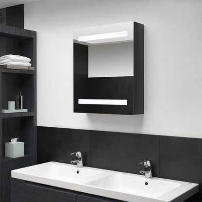 Armoire de salle de bain à miroir LED noir brillant 50x14x60 cm