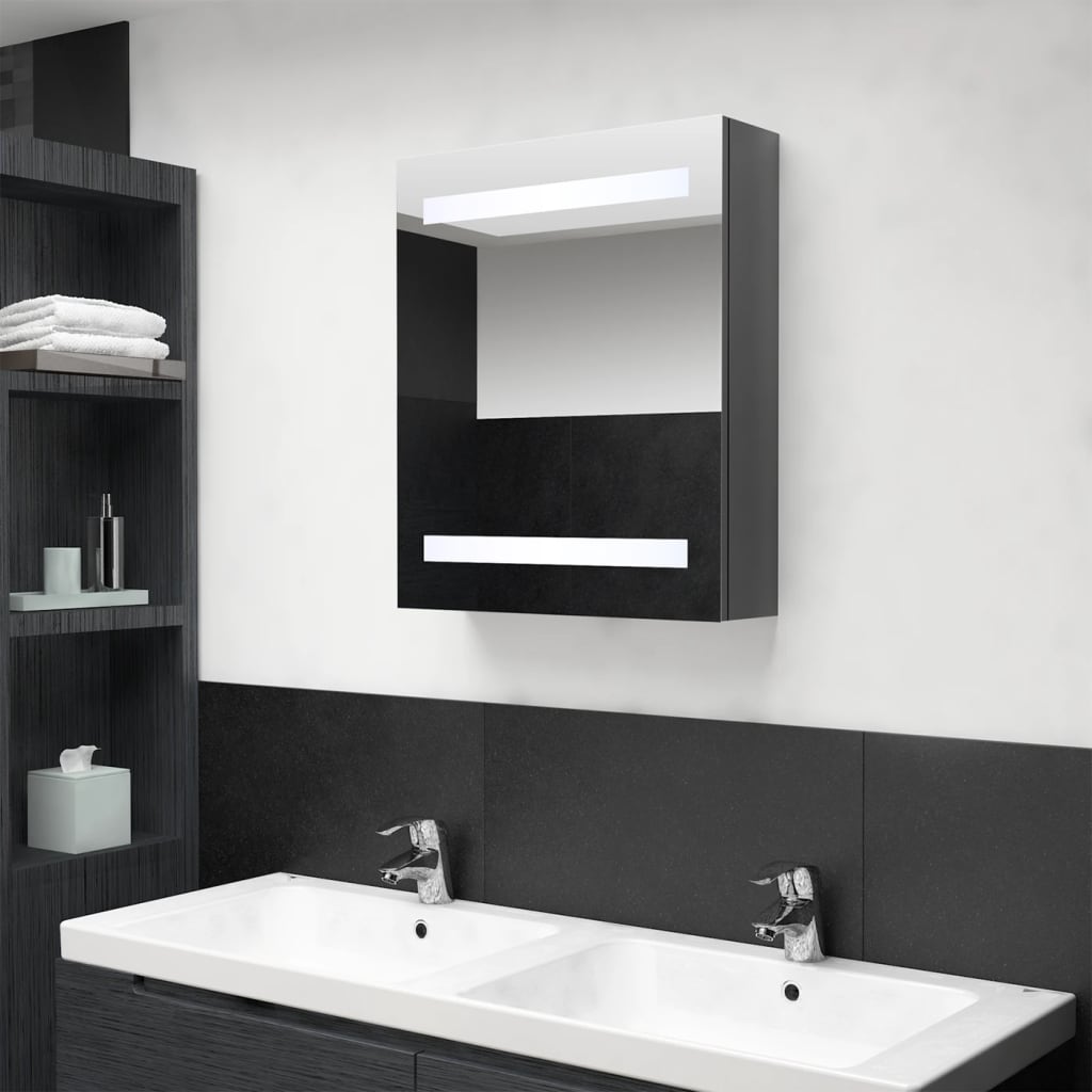 Armoire de salle de bain à miroir LED Gris brillant 50x14x60 cm