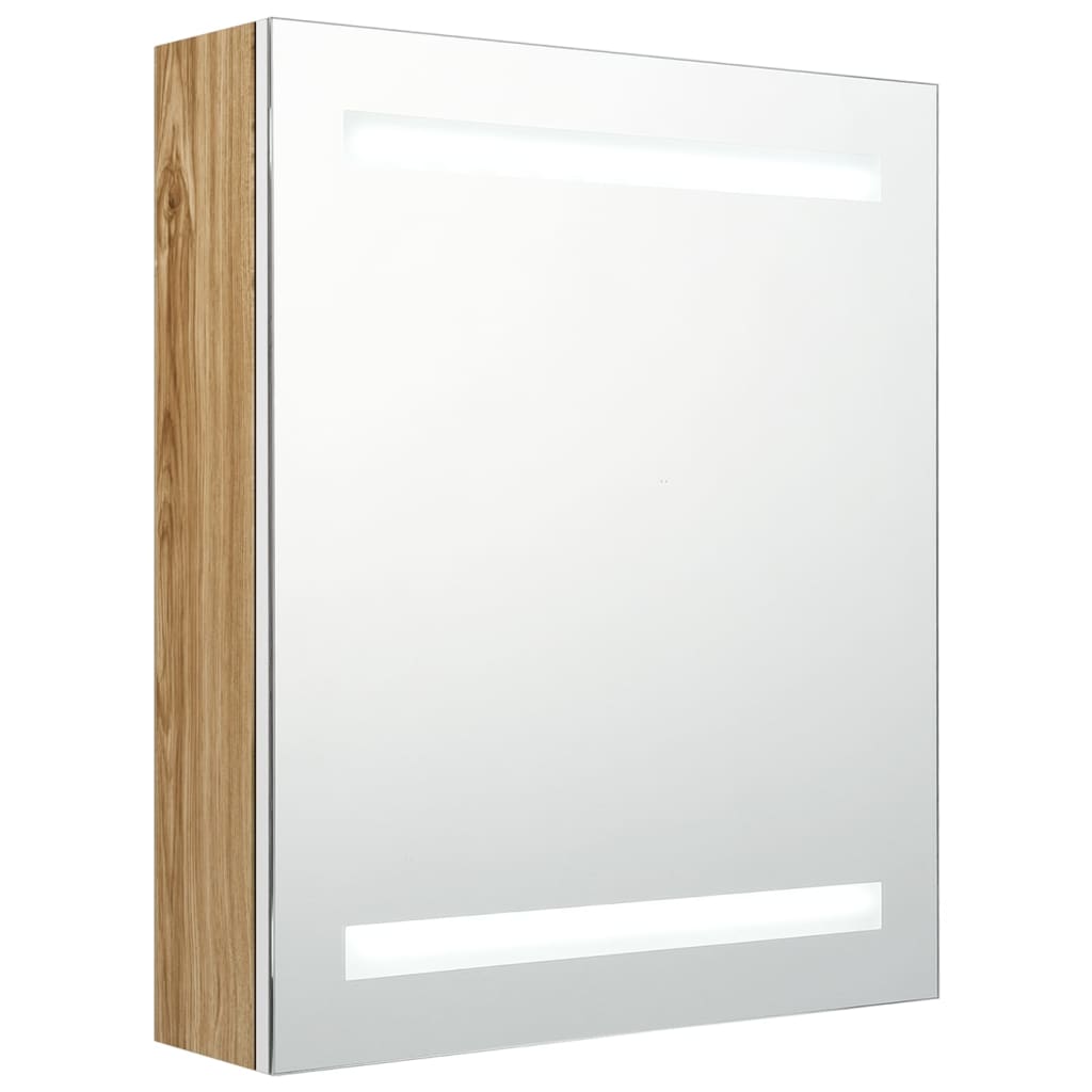 Armoire de salle de bain à miroir à LED blanc et chêne