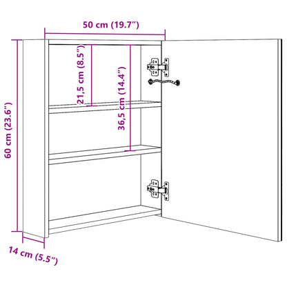 Armoire de salle de bain à miroir à LED blanc et chêne