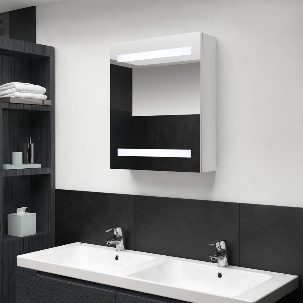 Armoire de salle de bain à miroir LED blanc brillant 50x14x60cm