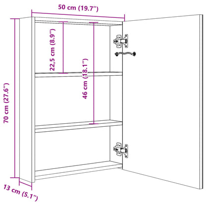 Armoire de salle de bain à miroir LED gris brillant 50x13x70 cm