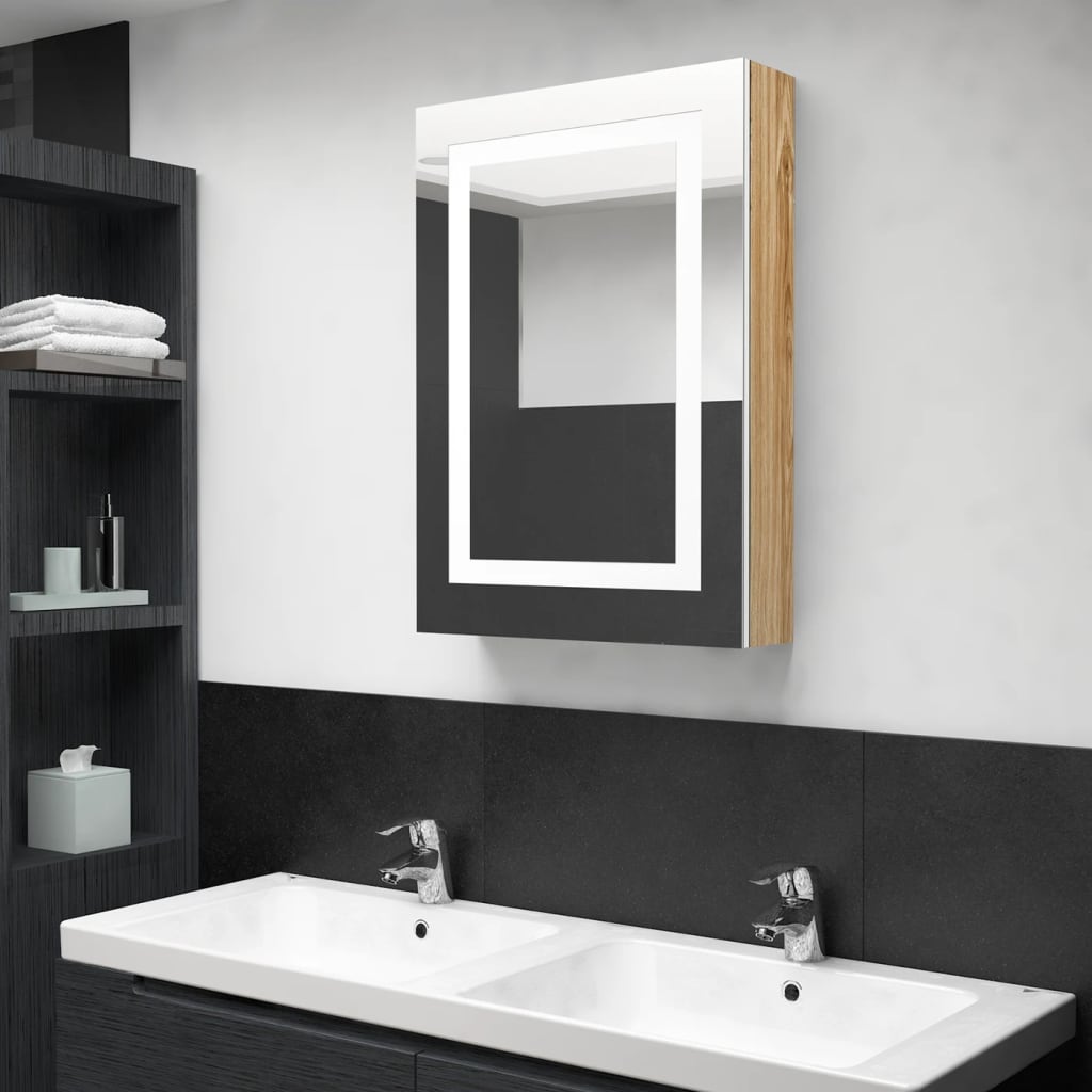 Armoire de salle de bain à miroir LED blanc et chêne 50x13x70cm