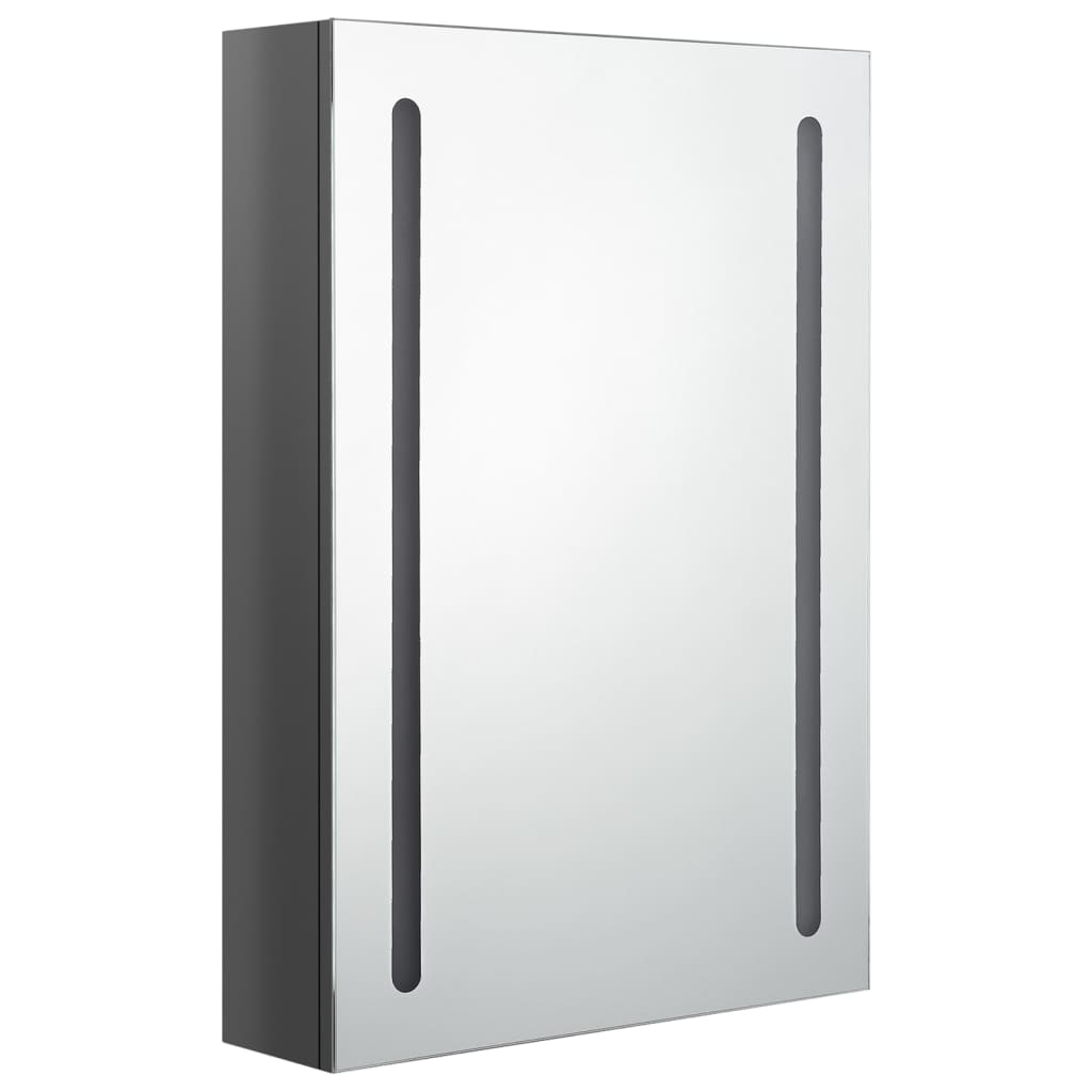 Armoire de salle de bain à miroir LED gris brillant 50x13x70 cm