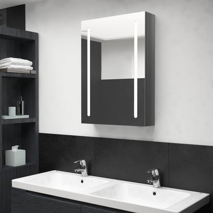 Armoire de salle de bain à miroir LED gris brillant 50x13x70 cm