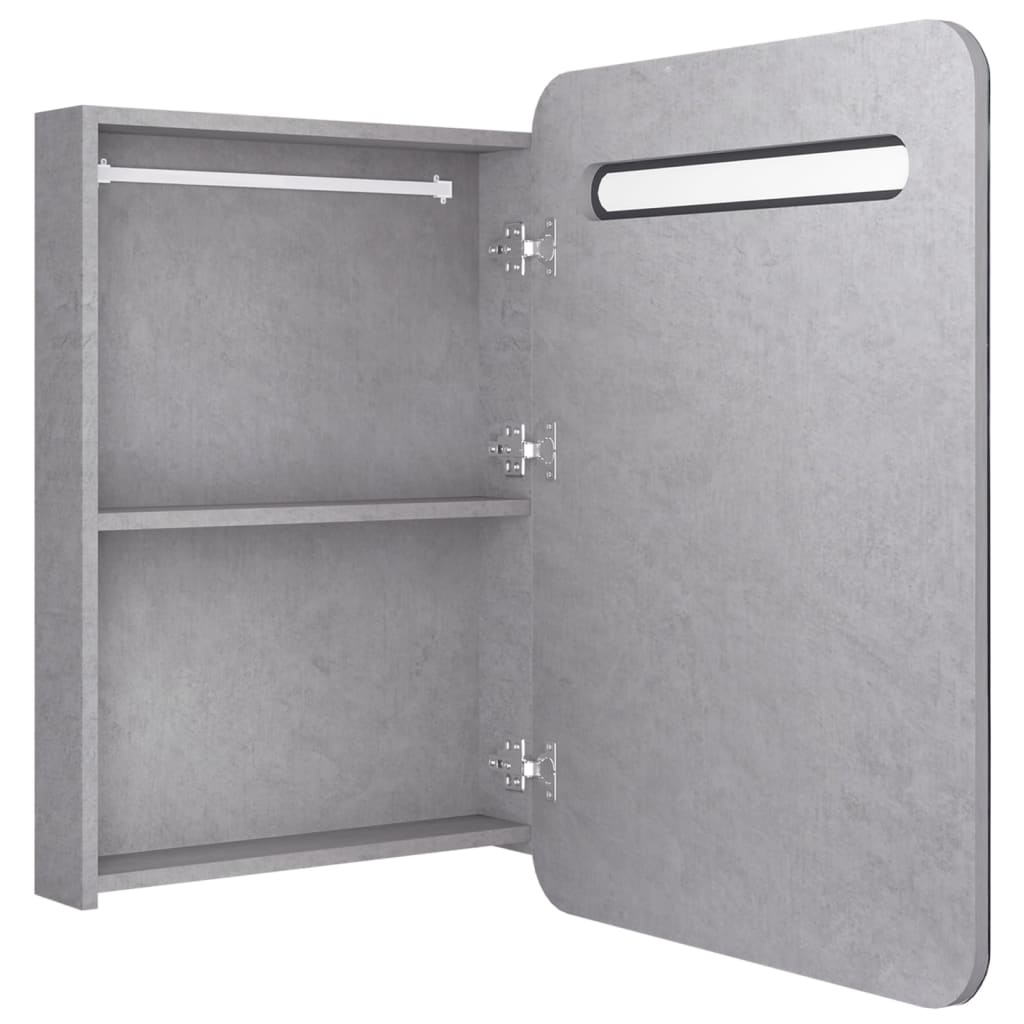 Armoire de salle de bain à miroir LED gris béton 60x11x80 cm