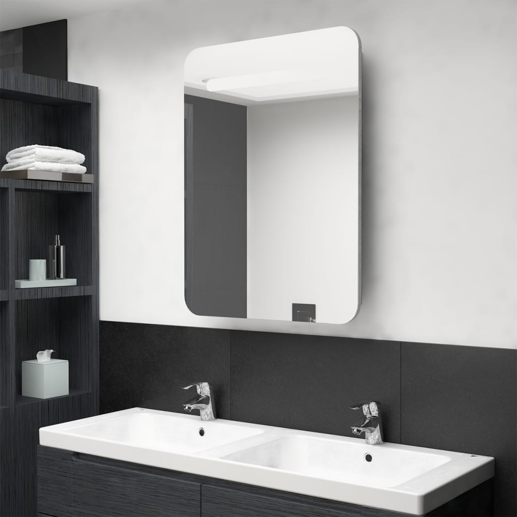 Armoire de salle de bain à miroir LED gris béton 60x11x80 cm