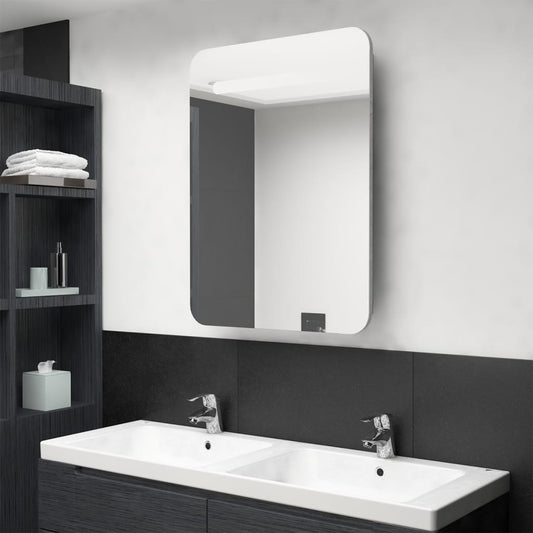 Armoire de salle de bain à miroir LED gris béton 60x11x80 cm