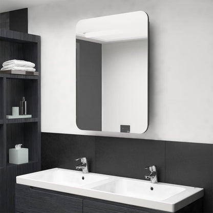 Armoire de salle de bain à miroir LED gris brillant 60x11x80 cm