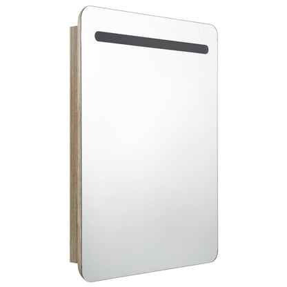 Armoire de salle de bain à miroir LED chêne 60x11x80 cm